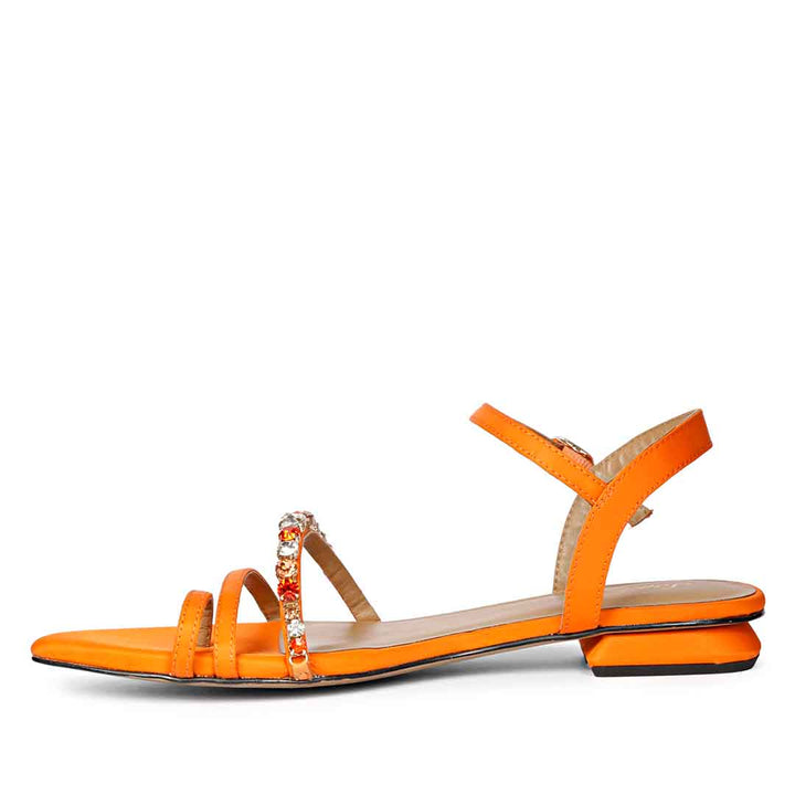 Saint Annie Stone Embellished Orange Nylon Fabric Sandals