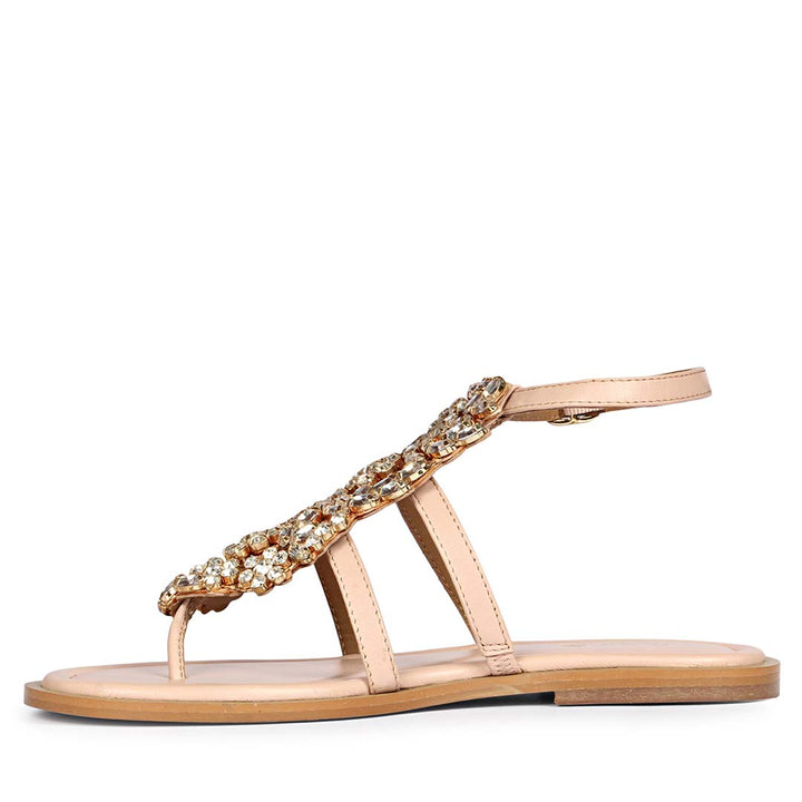 Saint Jenna Silver Stone Adorned Pink Leather Flat Sandals