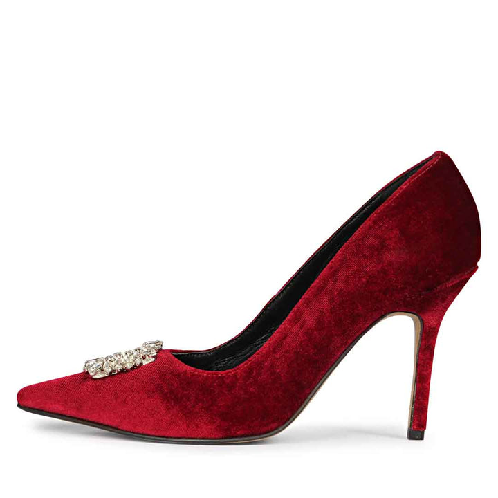 Saint Wren Crystal Buckle Maroon High Heel Pumps