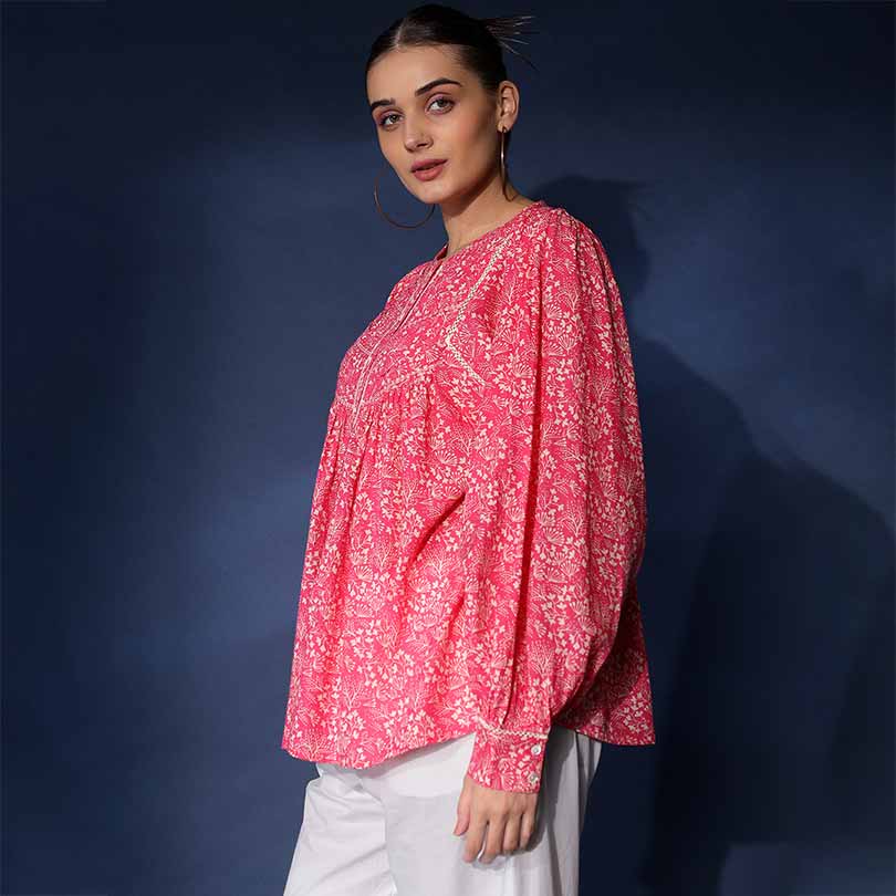 Saint Adara Womens Pink Printed Sushi Voile Top