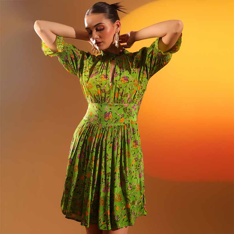 Saint Hyralyn Womens Green Printed Viscos Sunfeel Dress