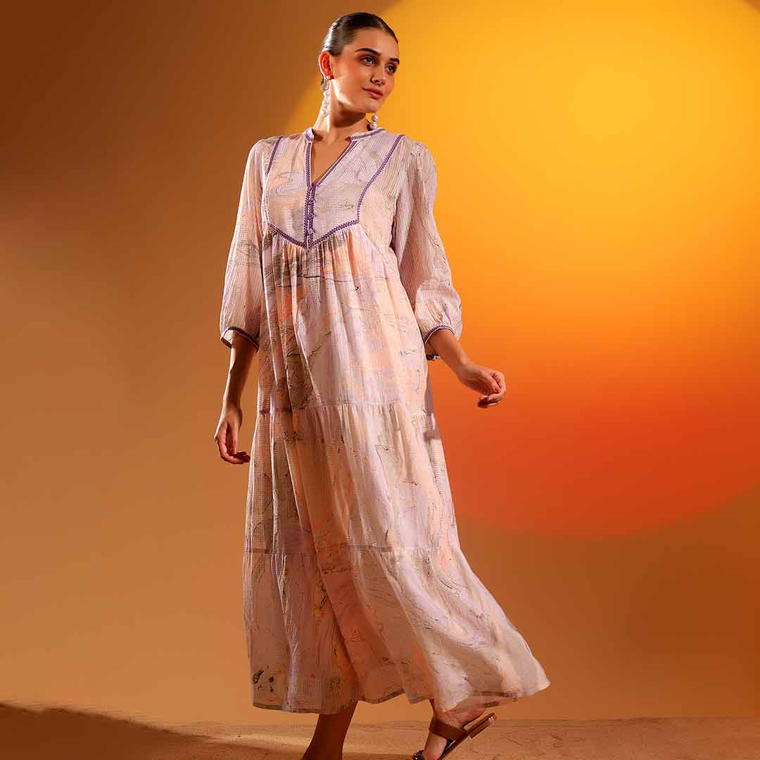 dobby maxi dress Cream Floral Printed Dobby Long Sleeve Maxi Dress