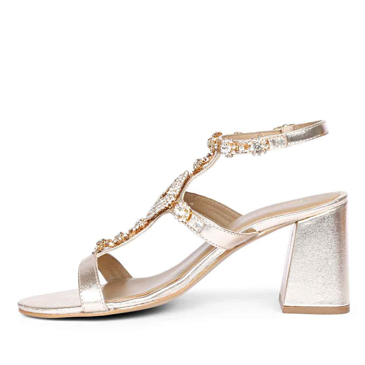 Saint Elettra Multi Stone Embellished Platin Leather Block Heels