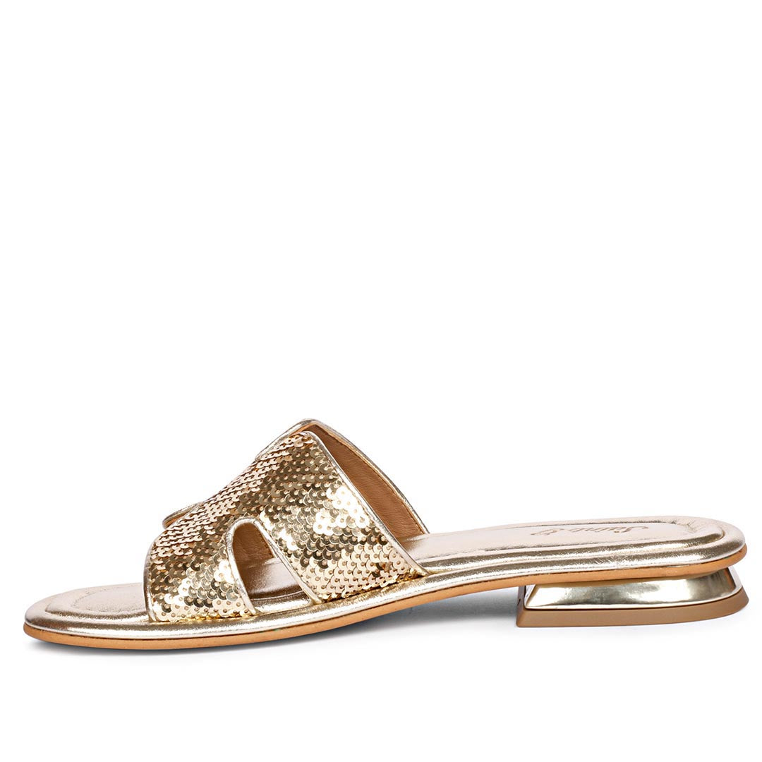 Saint Bria Sequin Metallic Gold Leather Flats