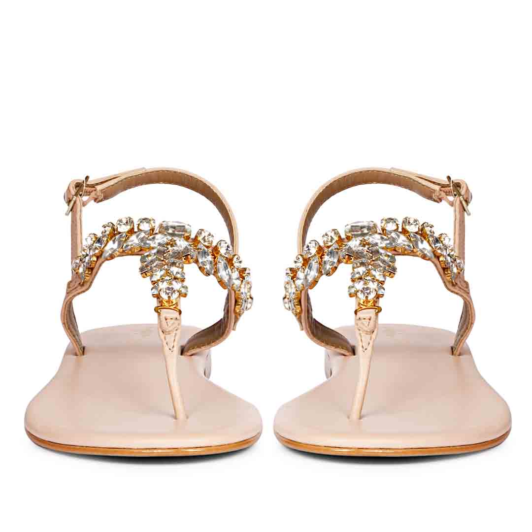 Saint Elsa Silver Stone Adorned Pink Leather Sandals