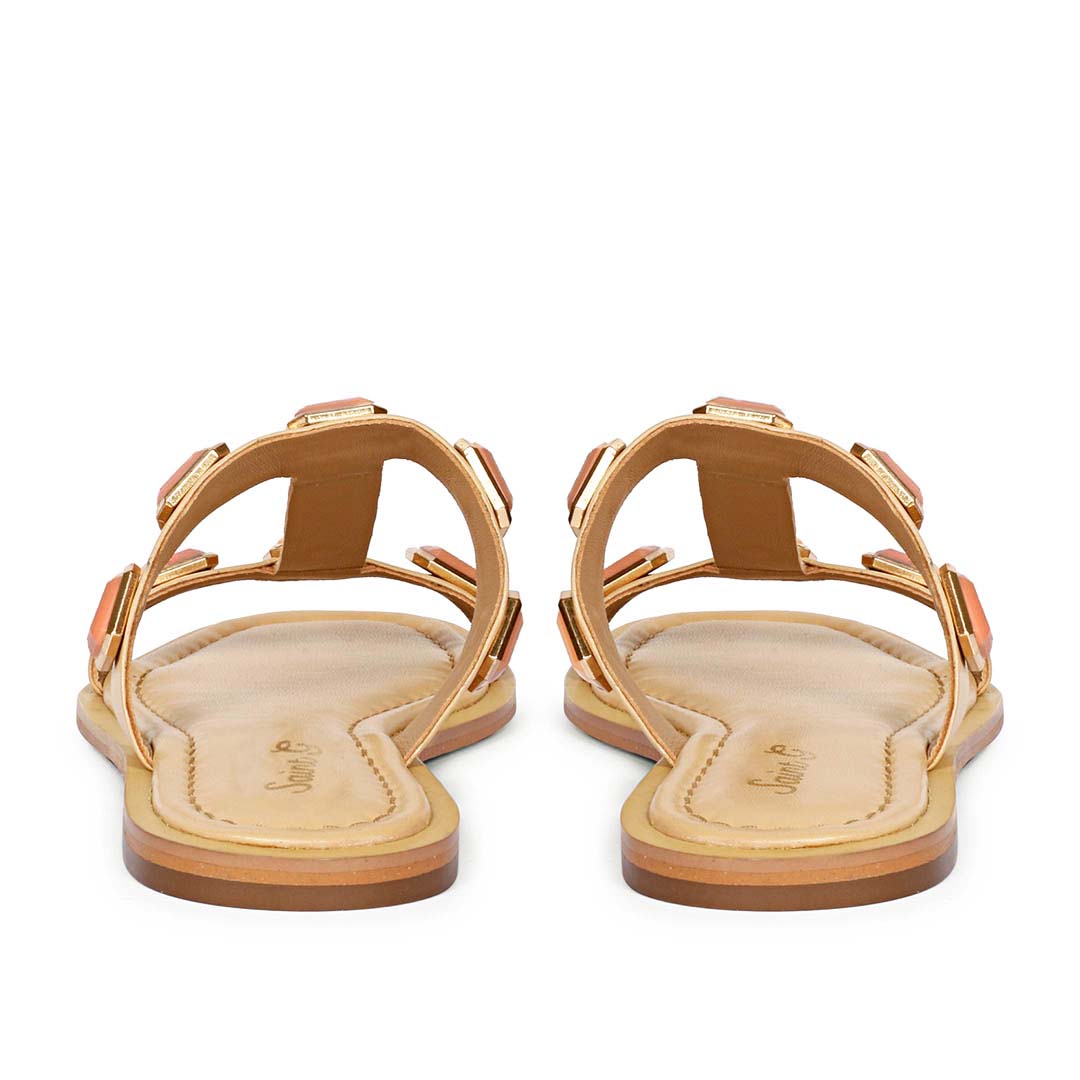 Saint Celeste Pink Stones Embellished Natural Leather Flats