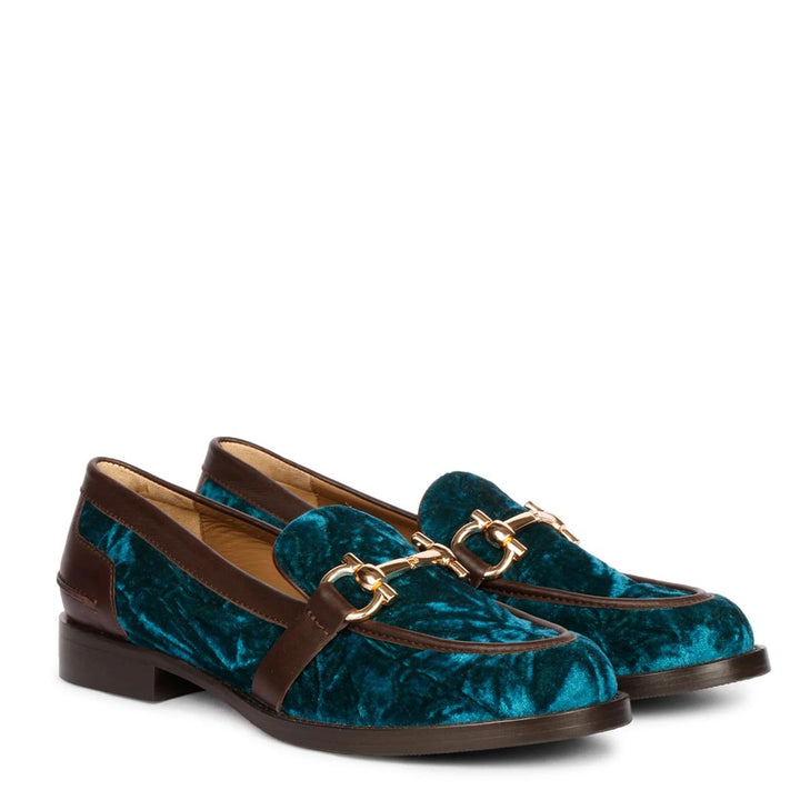 Saint Cinzia Green Velvet Moccasins