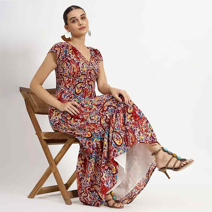 Saint Amaris Womens Multi Printed Cotton Cambric Long Dress