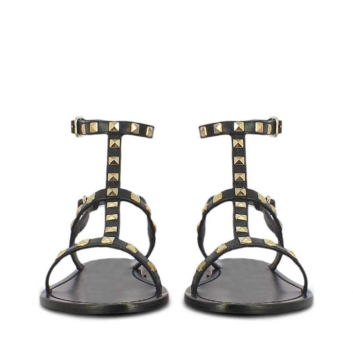 Saint Miriam Black Leather Flat Sandals