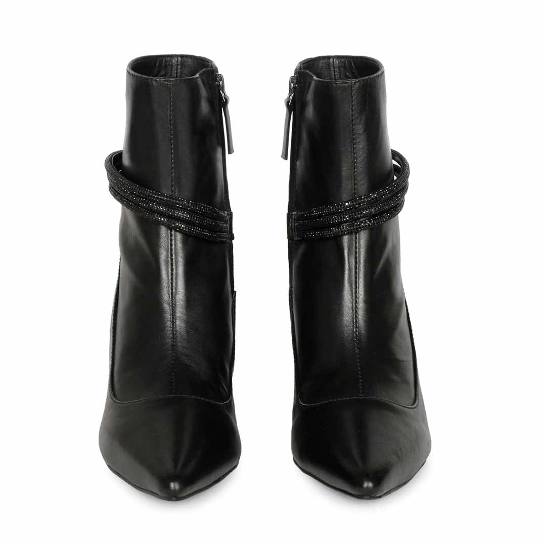 Saint Grace Black Leather Zipper Pointed Toe Heel Boots