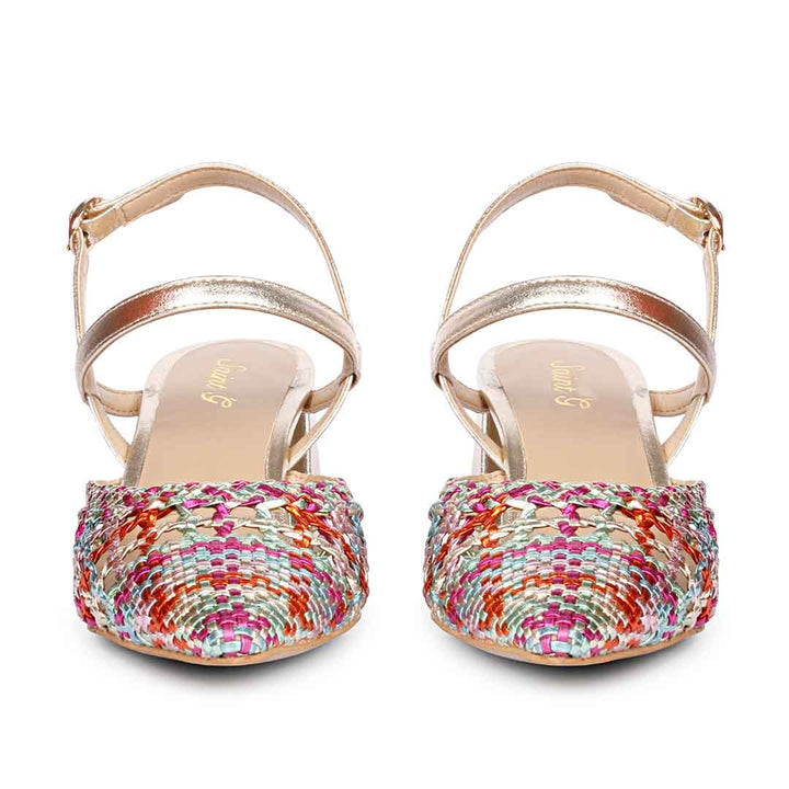 Saint Cianna Multi Metallic Woven Leather Block Heels