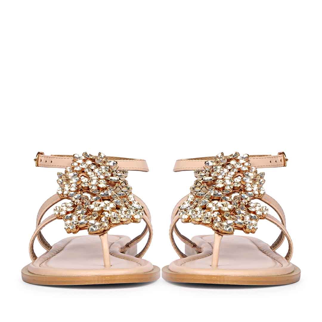 Saint Jenna Silver Stone Adorned Pink Leather Flat Sandals