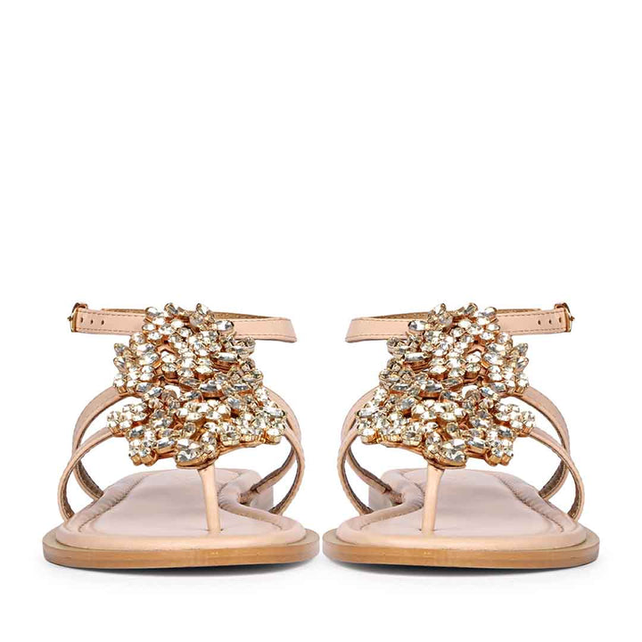 Saint Jenna Silver Stone Adorned Pink Leather Flat Sandals