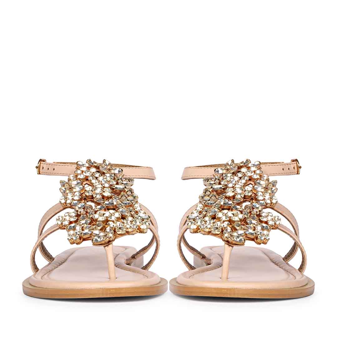 Saint Jenna Silver Stone Adorned Pink Leather Flat Sandals