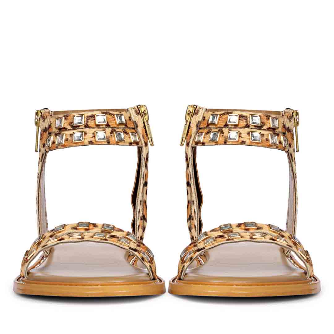 Saint Mia Beige Leather Flat Sandals