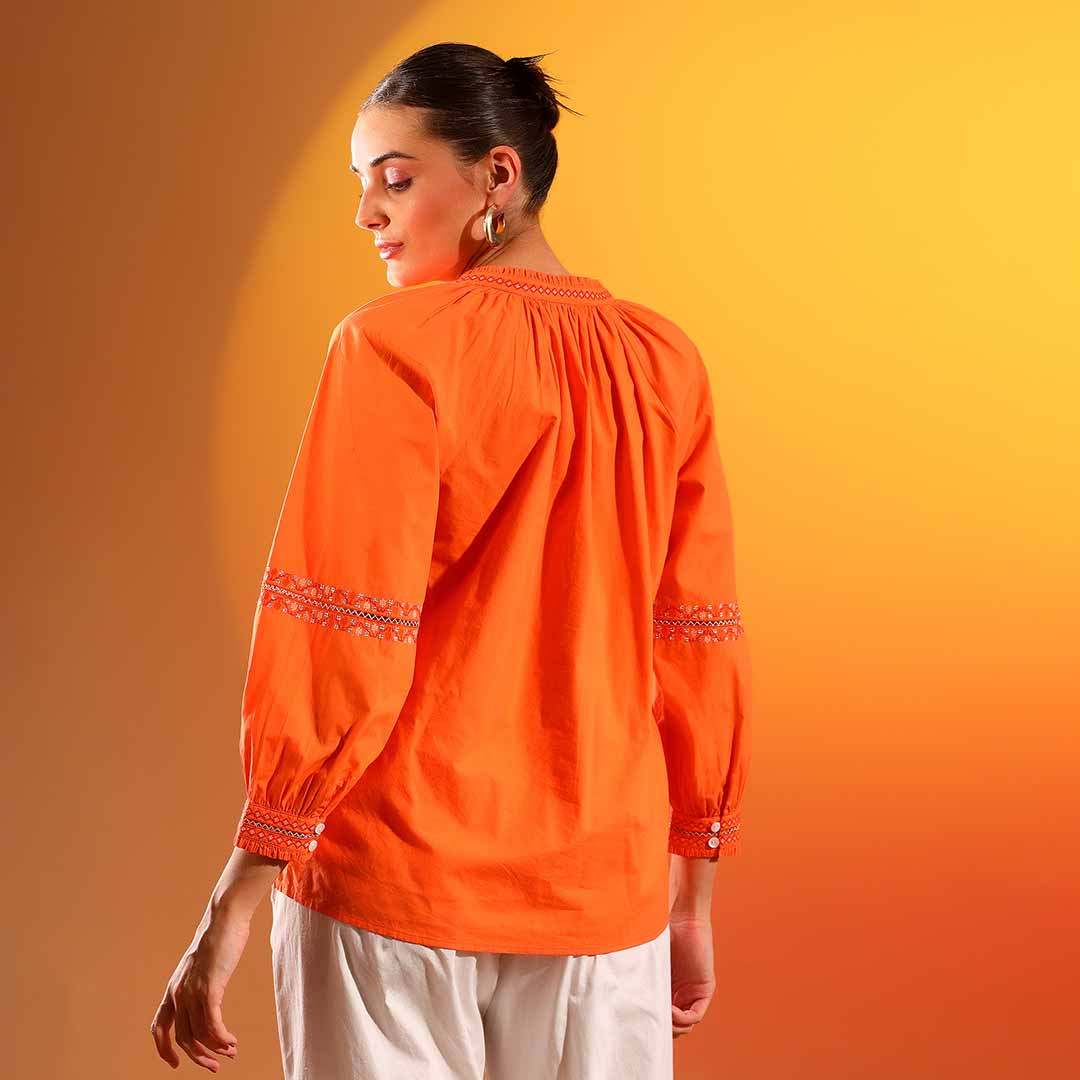 Saint Justine Womens Orange Solid Cotton Poplin Shirt