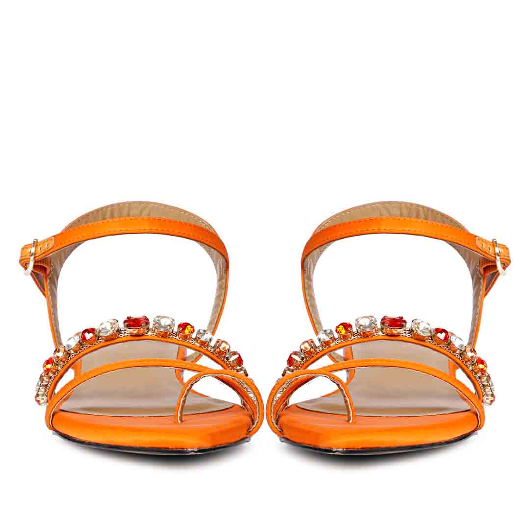 Saint Annie Stone Embellished Orange Nylon Fabric Sandals