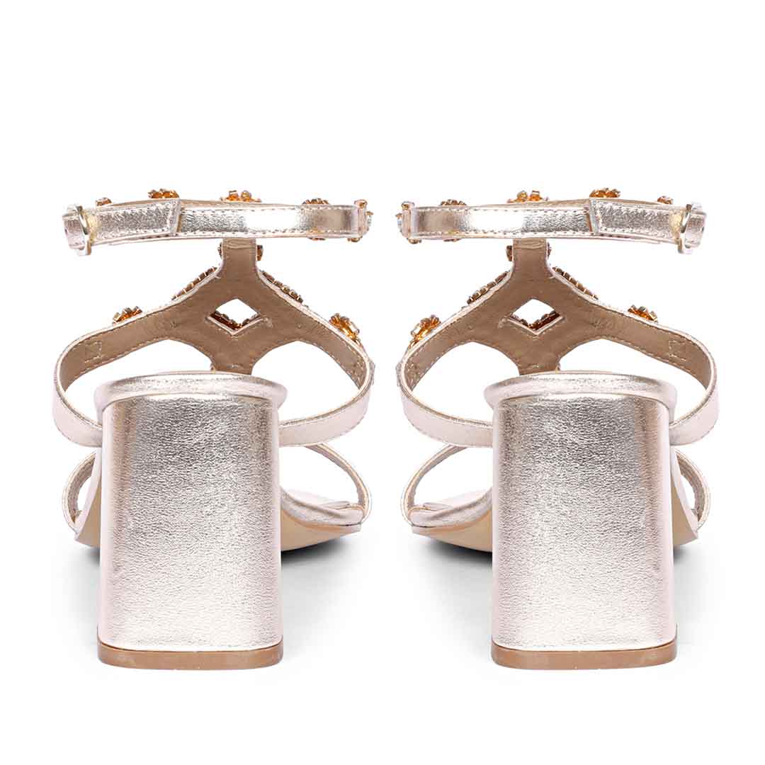 Saint Elettra Multi Stone Embellished Platin Leather Block Heels