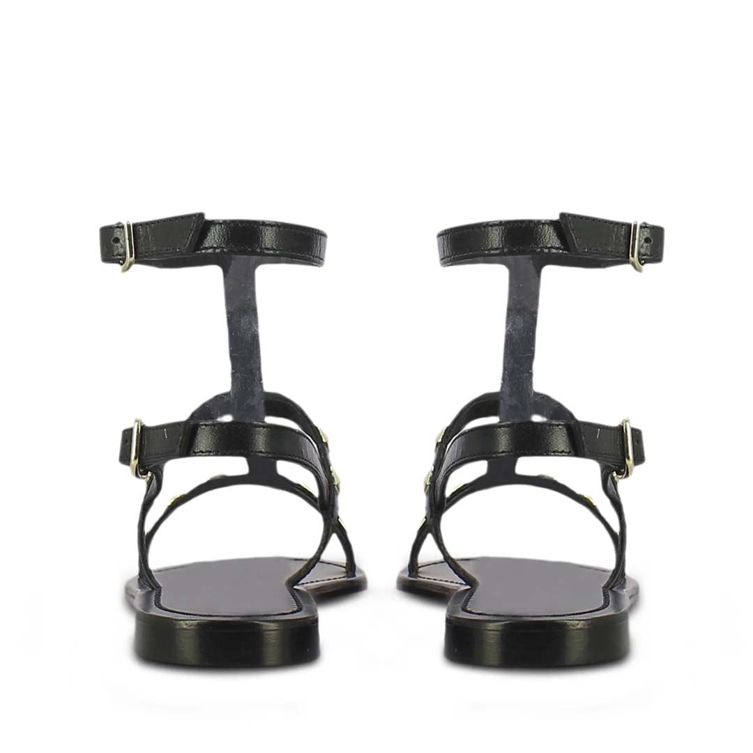 Saint Miriam Black Leather Flat Sandals