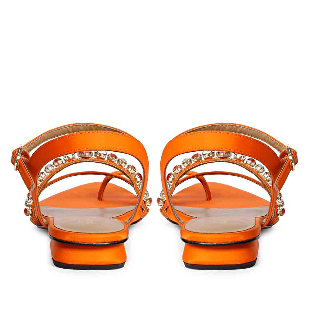 Saint Annie Stone Embellished Orange Nylon Fabric Sandals