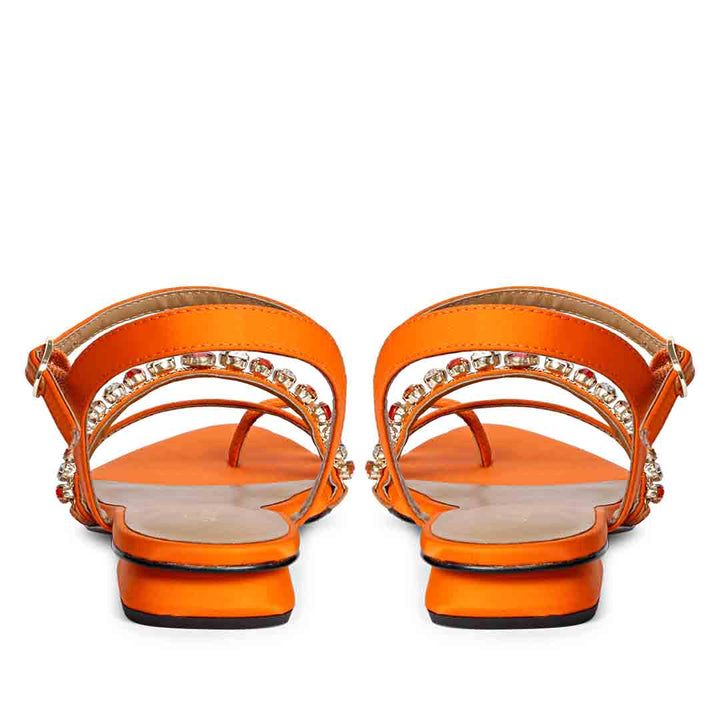 Saint Annie Stone Embellished Orange Nylon Fabric Sandals