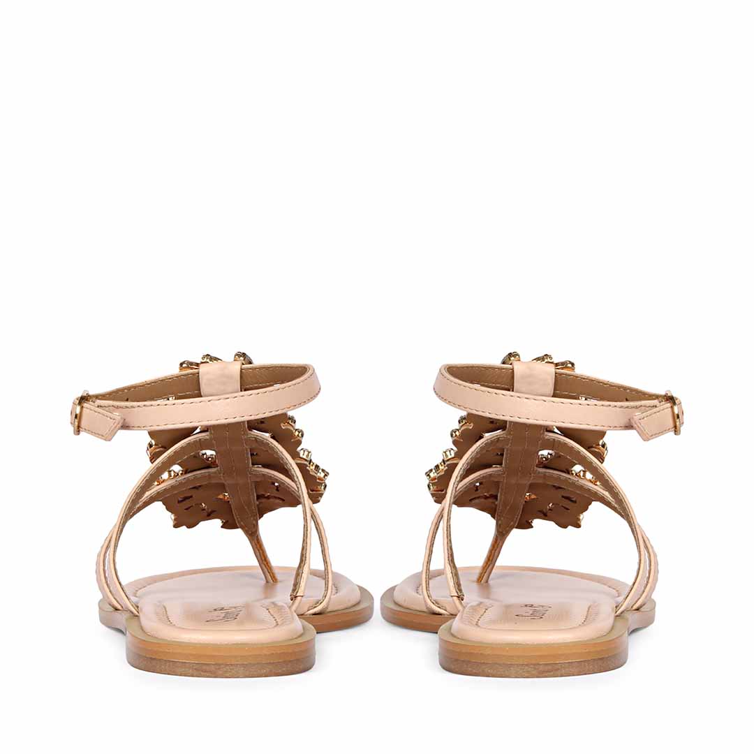 Saint Jenna Silver Stone Adorned Pink Leather Flat Sandals