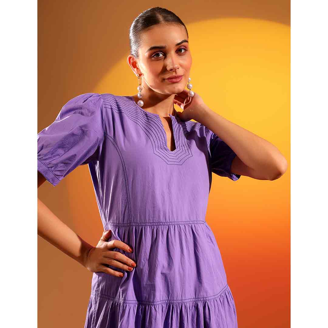 Saint Anaïs Womens Purple Solid Cotton Poplin Long Dress