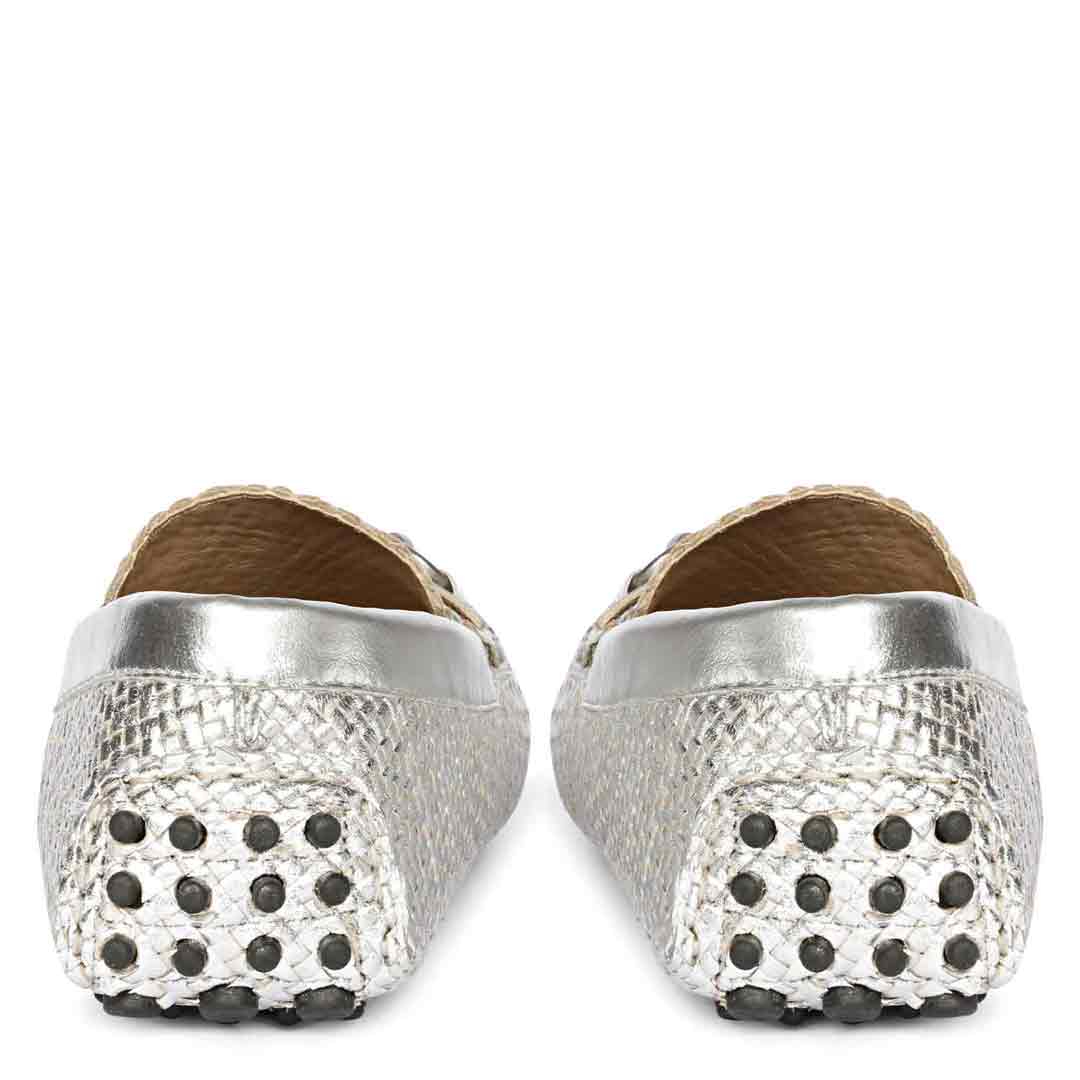 Saint Lucy Silver Woven Leather Loafers