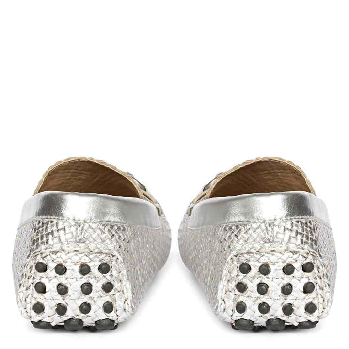 Saint Lucy Silver Woven Leather Loafers