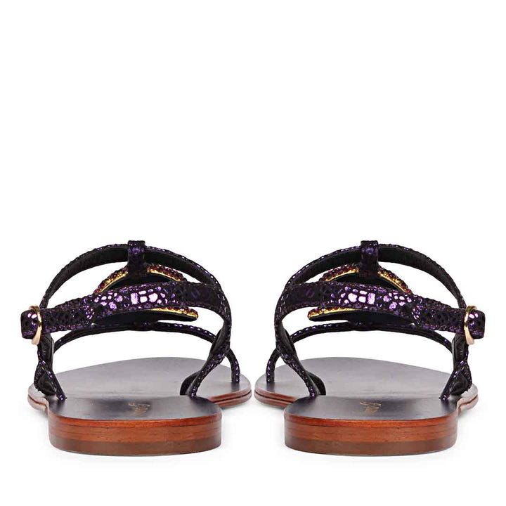 Saint Daisy Purple Leather Flat Sandal