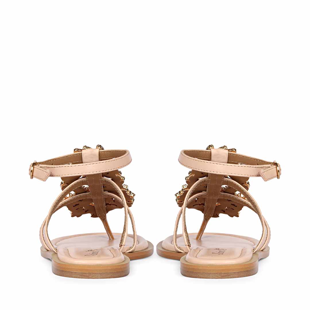 Saint Jenna Silver Stone Adorned Pink Leather Flat Sandals