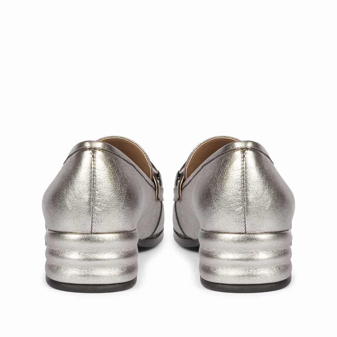 gun metal dress shoes Saint Vera Gun Metallic Leather Handcrafted Moccasins 39 / Gunmetal