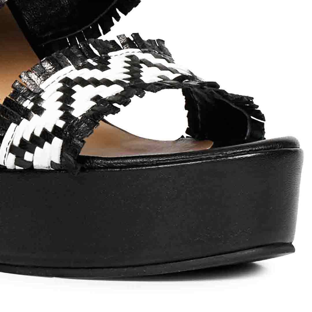 Saint Kimberly Hand Woven Black Leather Wedge Heels