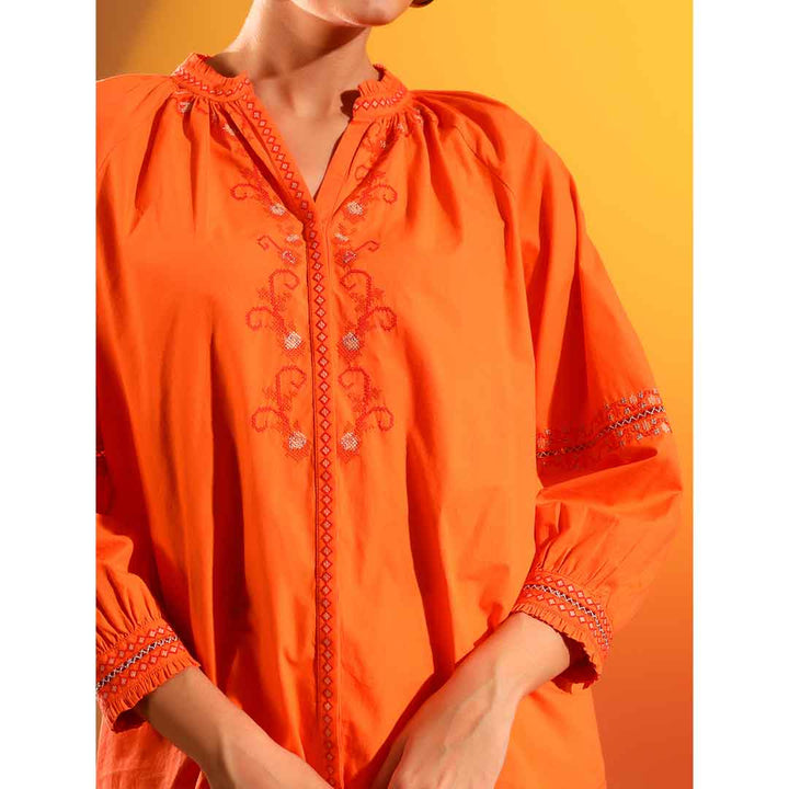 Saint Justine Womens Orange Solid Cotton Poplin Shirt