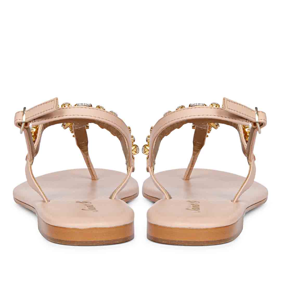 Saint Elsa Silver Stone Adorned Pink Leather Sandals