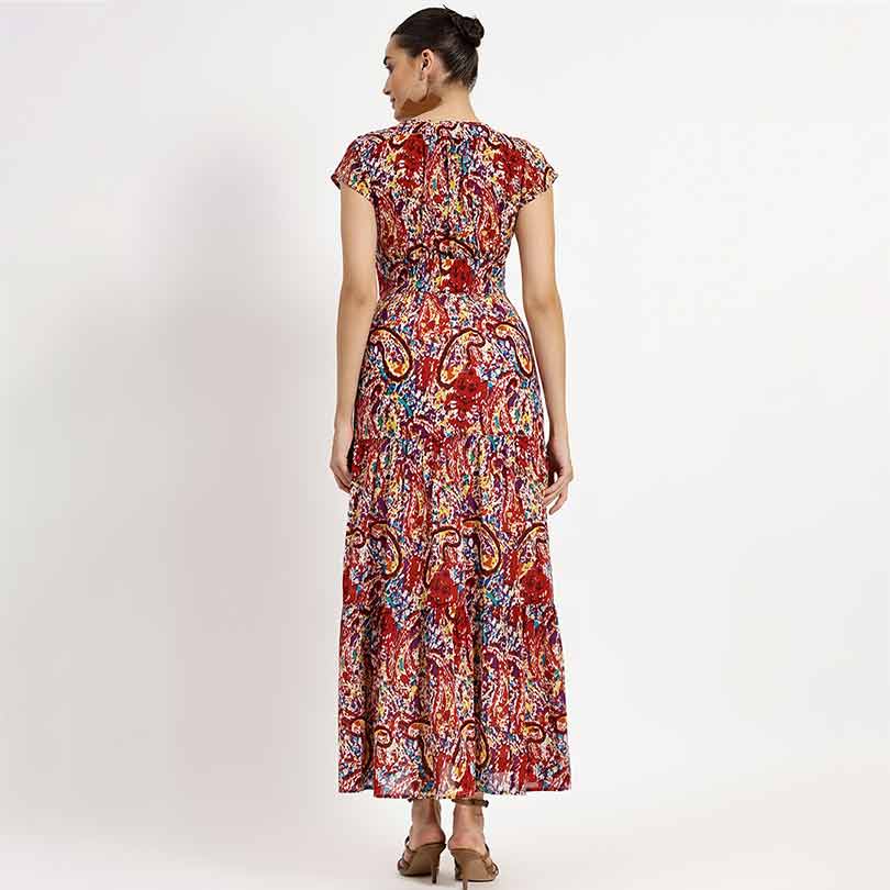 Saint Amaris Womens Multi Printed Cotton Cambric Long Dress