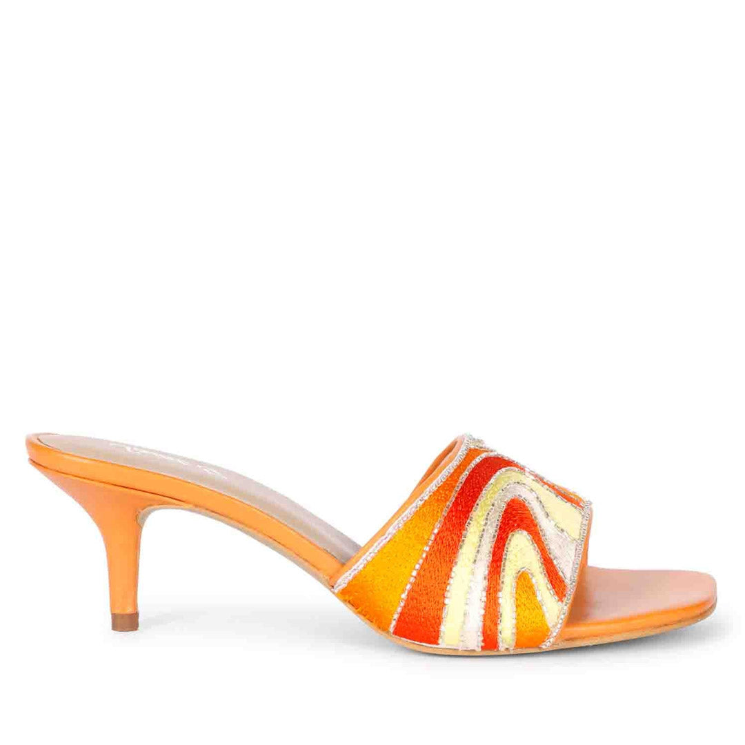 Saint Rina Orange Hand Embroidered Leather Stilettos