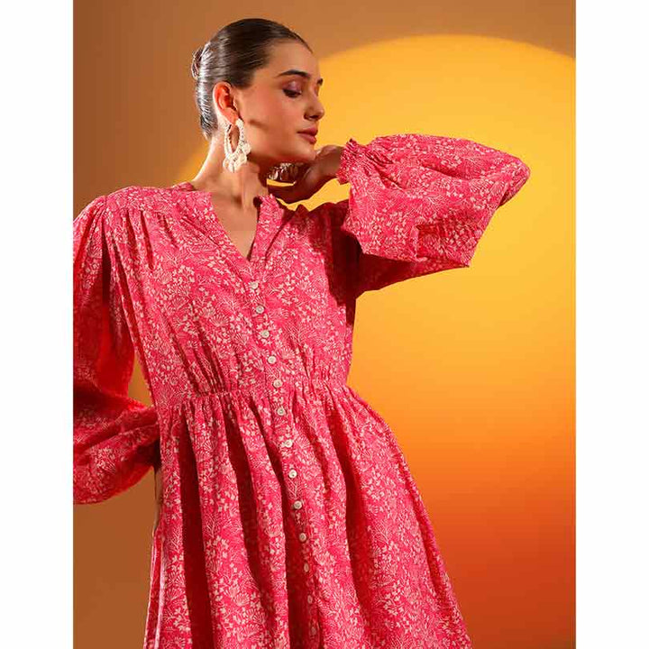 Saint Irenithra Womens Pink Printed Sushi Voile Dress