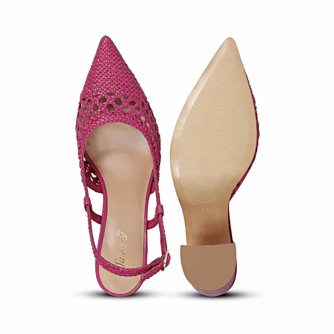 Saint Malea Hot Pink Hand Woven Leather Block Heels SaintG USA Saint Malea Hot Pink Hand Woven Leather Block Heels SaintG USA