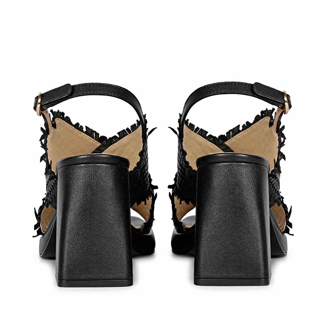 Saint Shelby Black Cross-Over Woven Leather Block Heels