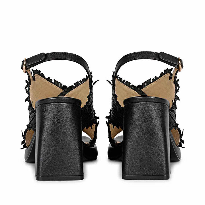 Saint Shelby Black Cross-Over Woven Leather Block Heels