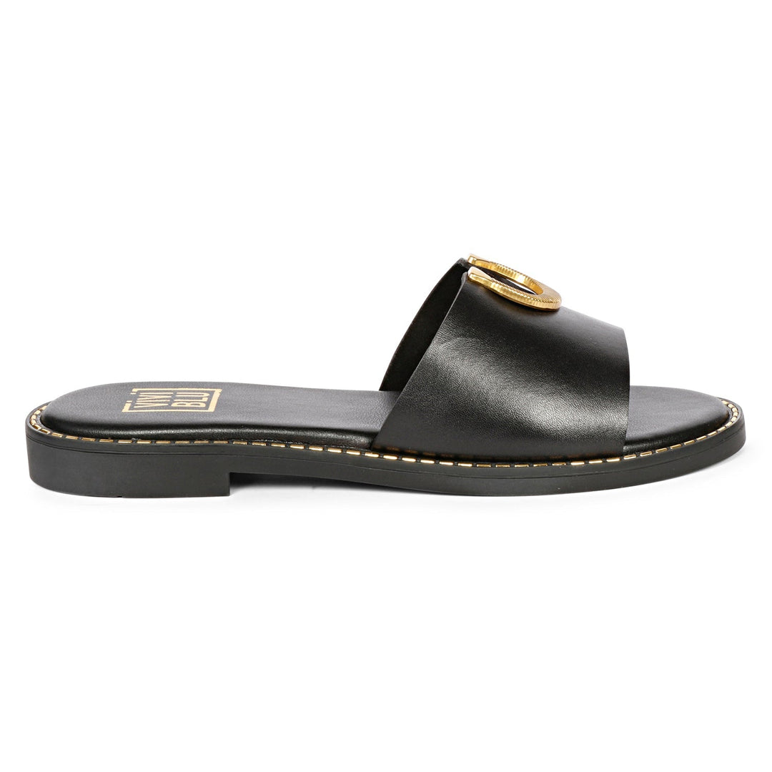 Vivi Blu - Amber Horseshoe Ornament Sandals - Black Leather