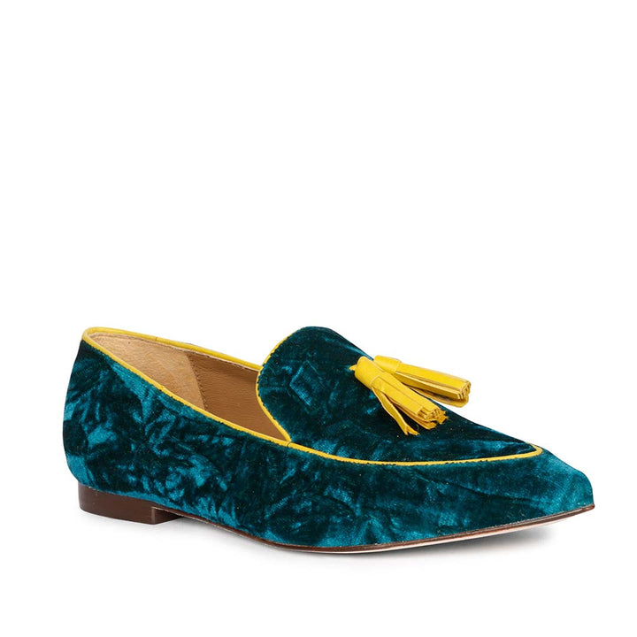 Saint Simona Green Velvet Tassel Moccasins