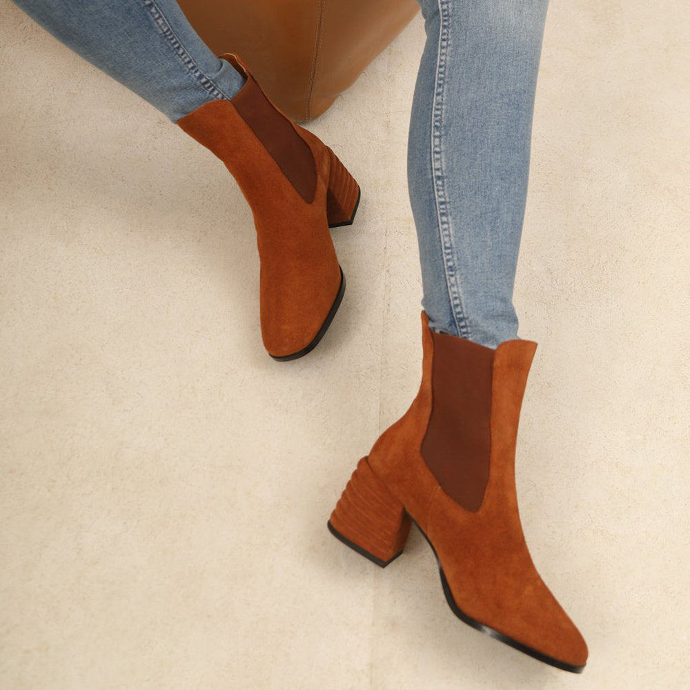 Refined Saint Rachel Cognac Leather High Ankle Boots - Step into sophistication with these premium leather boots, adding a touch of timeless elegance to your ensemble