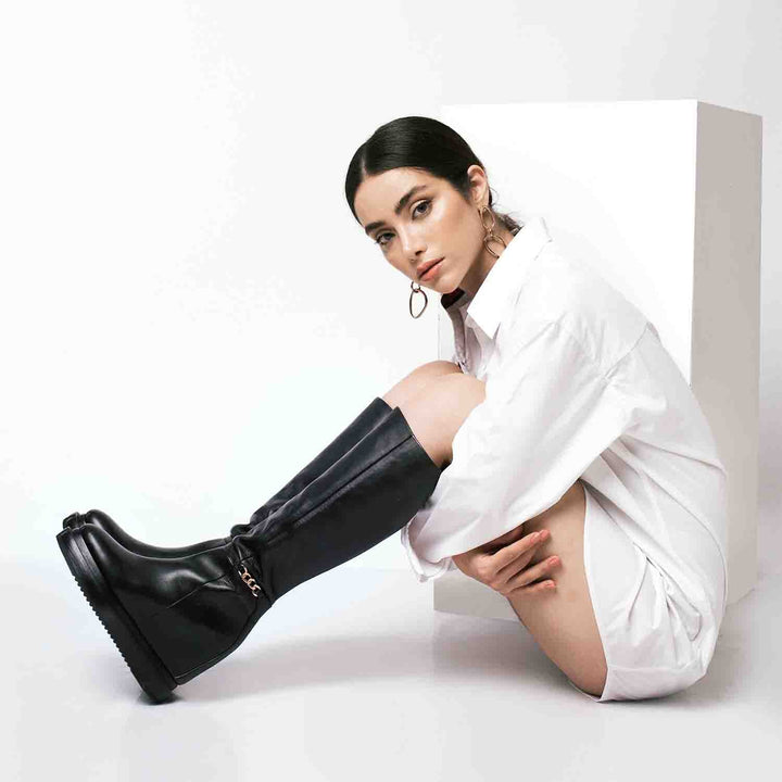 Saint Audrey Wedge Heel Boots - Fashionable Chain Décor