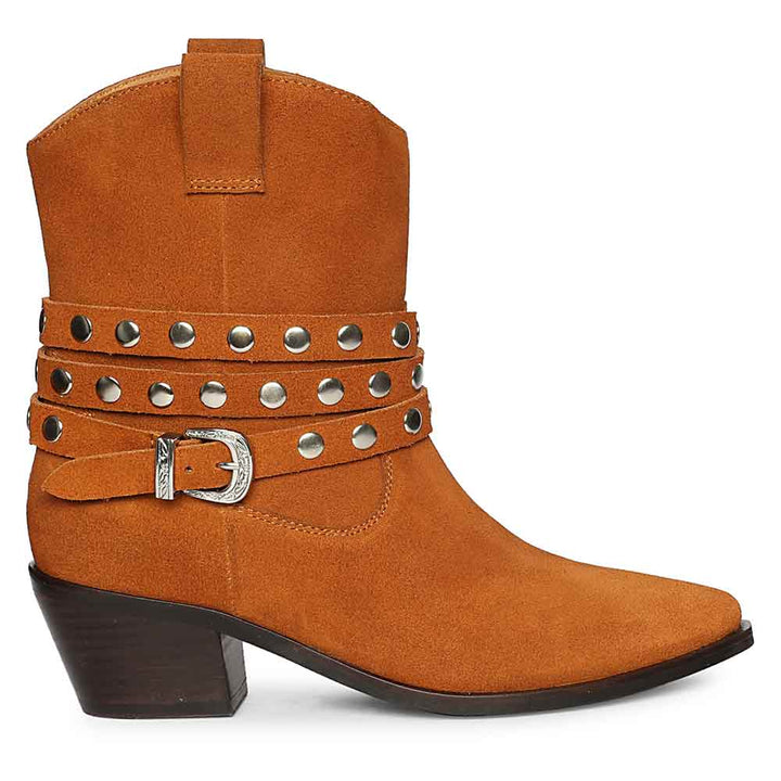 Saint Bristol Tan Suede Leather Studded Ankle Boots