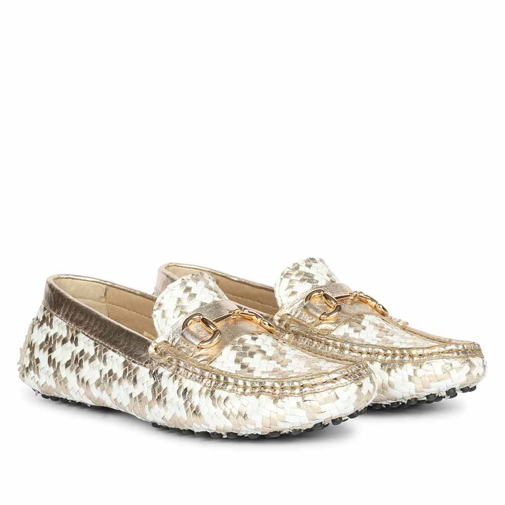Saint Aurora Platin-White Handwoven Leather Horsebit Loafers