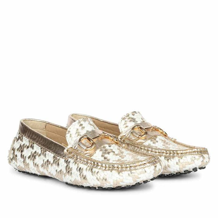 Saint Aurora Platin-White Handwoven Leather Horsebit Loafers
