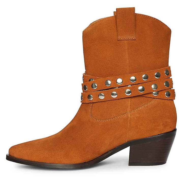 Saint Bristol Tan Suede Leather Studded Ankle Boots