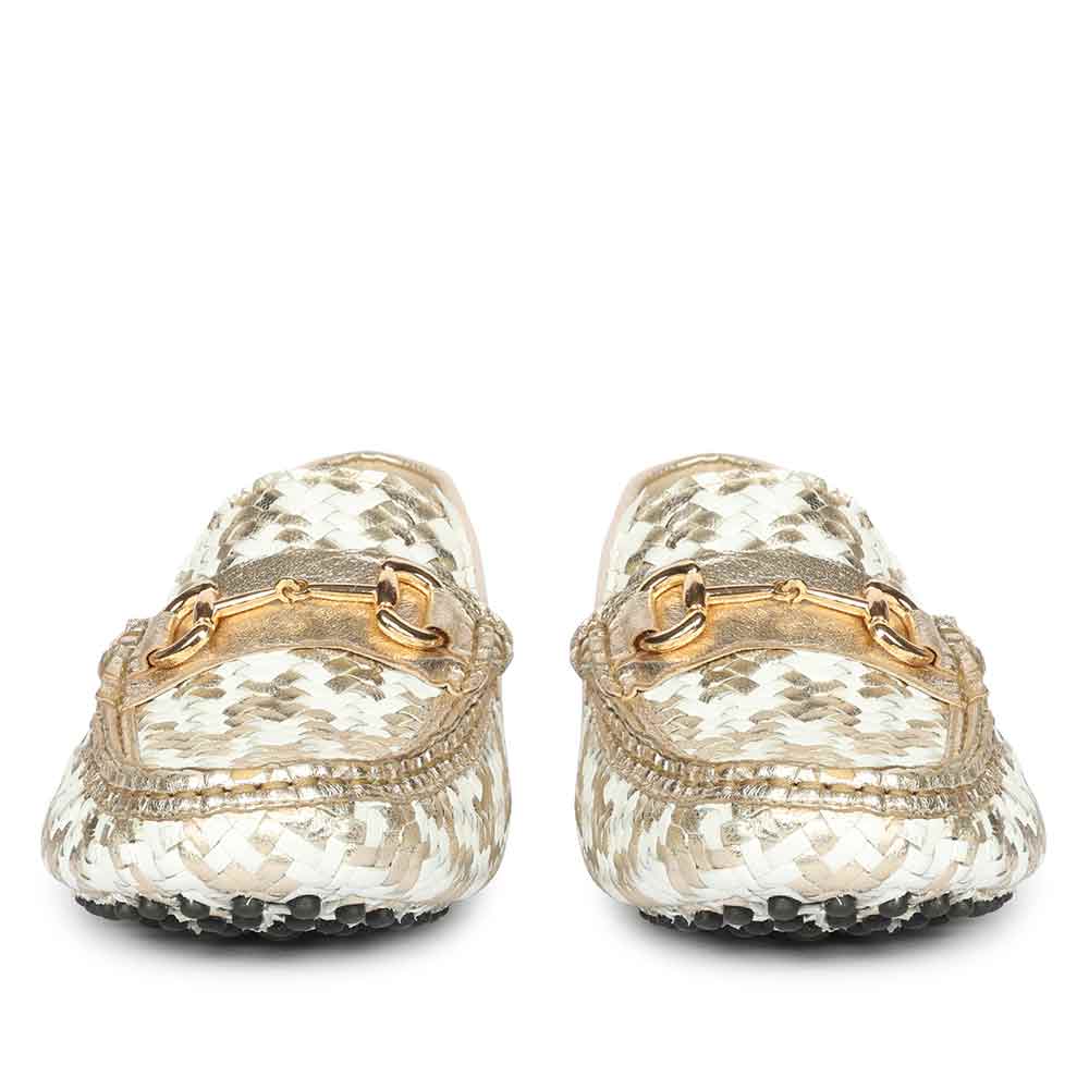 Saint Aurora Platin-White Handwoven Leather Horsebit Loafers